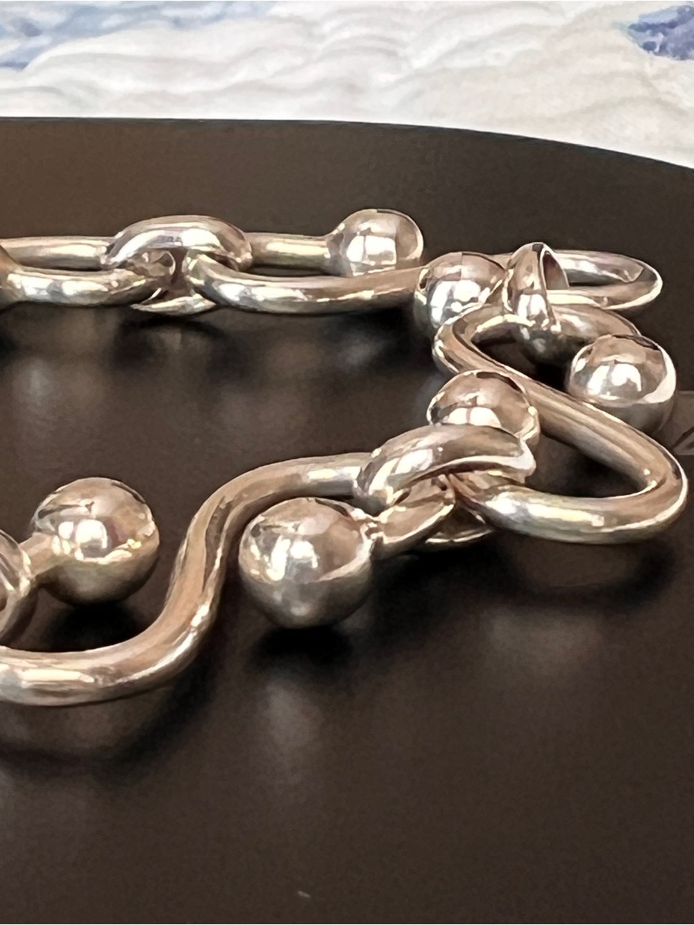 Silver 7.5 inch S-Shaped Solid Toggle Bracelet with Polished Ball Accents - Picture 9 of 11